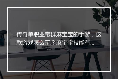 传奇单职业带群麻宝宝的手游，这款游戏怎么玩？麻宝宝技能有哪些？