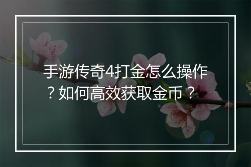 手游传奇4打金怎么操作？如何高效获取金币？