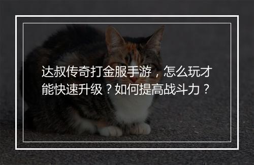 达叔传奇打金服手游，怎么玩才能快速升级？如何提高战斗力？