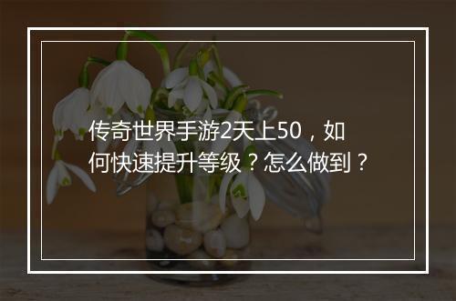 传奇世界手游2天上50，如何快速提升等级？怎么做到？