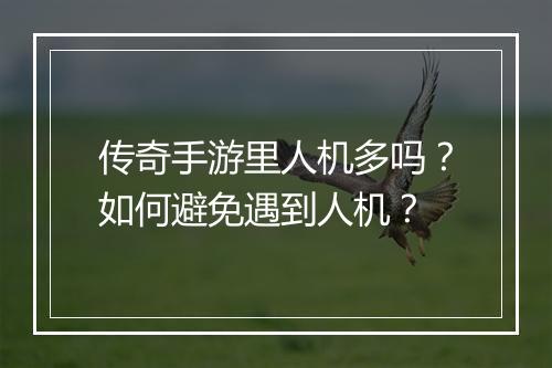 传奇手游里人机多吗？如何避免遇到人机？
