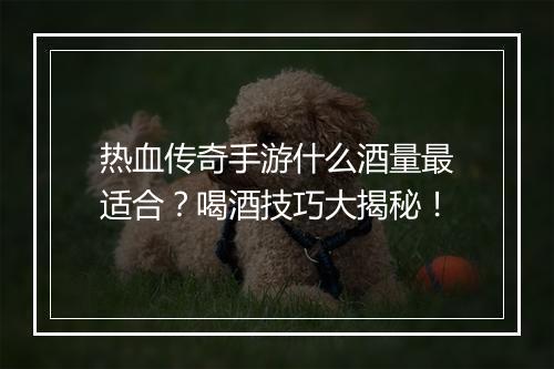 热血传奇手游什么酒量最适合？喝酒技巧大揭秘！