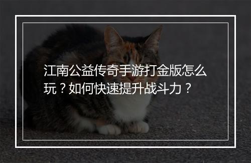 江南公益传奇手游打金版怎么玩？如何快速提升战斗力？