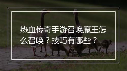 热血传奇手游召唤魔王怎么召唤？技巧有哪些？