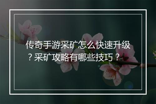传奇手游采矿怎么快速升级？采矿攻略有哪些技巧？