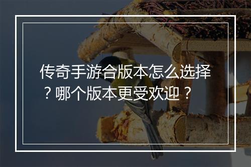 传奇手游合版本怎么选择？哪个版本更受欢迎？