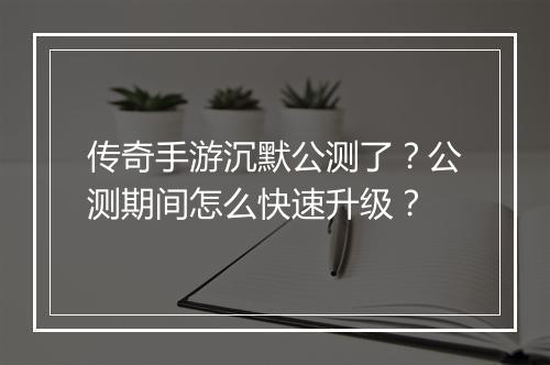 传奇手游沉默公测了？公测期间怎么快速升级？