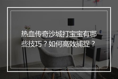 热血传奇沙城打宝宝有哪些技巧？如何高效捕捉？