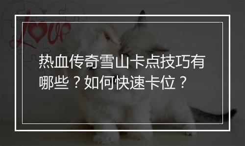 热血传奇雪山卡点技巧有哪些？如何快速卡位？