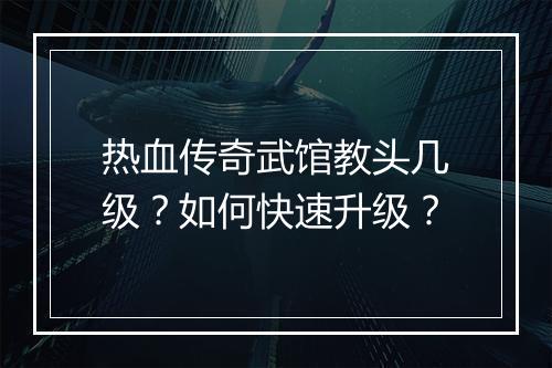 热血传奇武馆教头几级？如何快速升级？