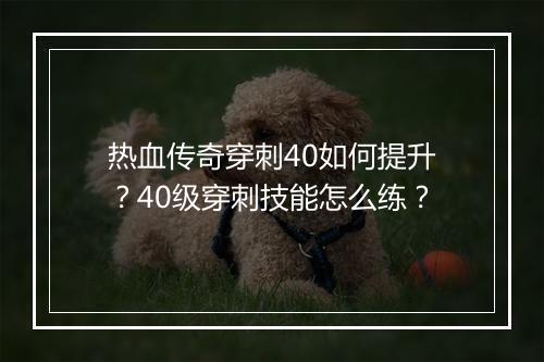 热血传奇穿刺40如何提升？40级穿刺技能怎么练？