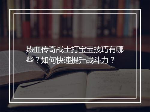 热血传奇战士打宝宝技巧有哪些？如何快速提升战斗力？