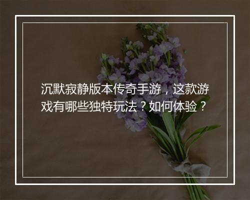 沉默寂静版本传奇手游，这款游戏有哪些独特玩法？如何体验？