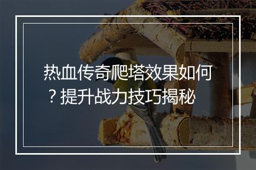 热血传奇爬塔效果如何？提升战力技巧揭秘