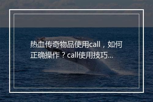 热血传奇物品使用call，如何正确操作？call使用技巧大揭秘！
