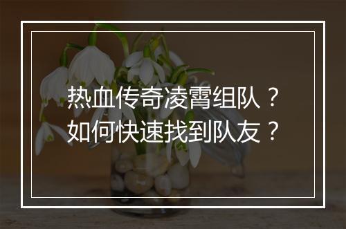 热血传奇凌霄组队？如何快速找到队友？