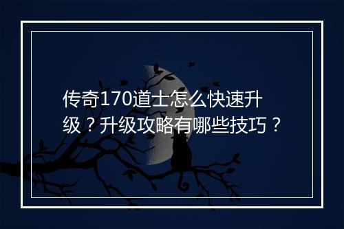 传奇170道士怎么快速升级？升级攻略有哪些技巧？