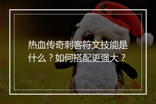 热血传奇刺客符文技能是什么？如何搭配更强大？
