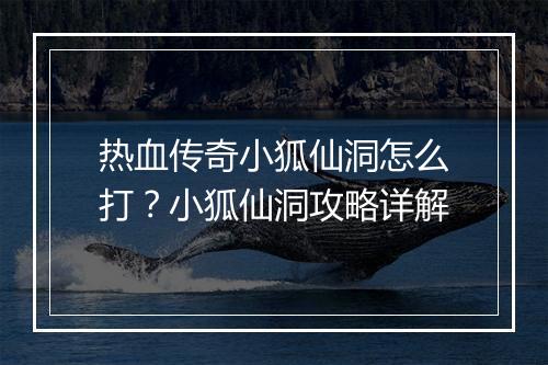 热血传奇小狐仙洞怎么打？小狐仙洞攻略详解