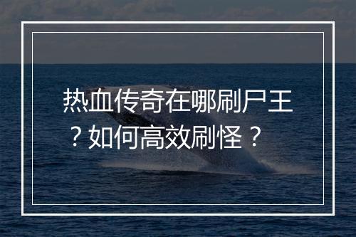 热血传奇在哪刷尸王？如何高效刷怪？