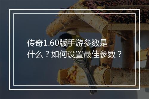 传奇1.60版手游参数是什么？如何设置最佳参数？
