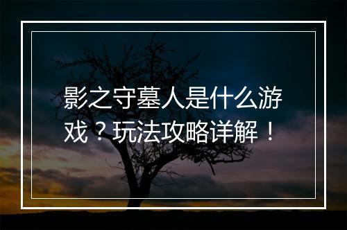 影之守墓人是什么游戏？玩法攻略详解！