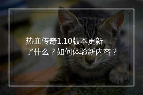 热血传奇1.10版本更新了什么？如何体验新内容？
