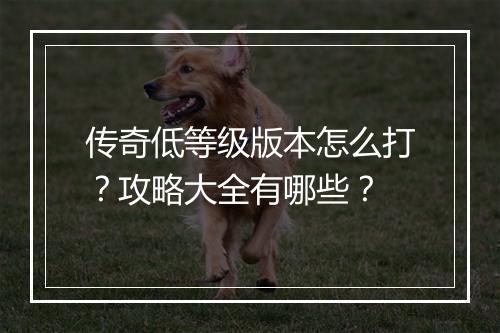 传奇低等级版本怎么打？攻略大全有哪些？