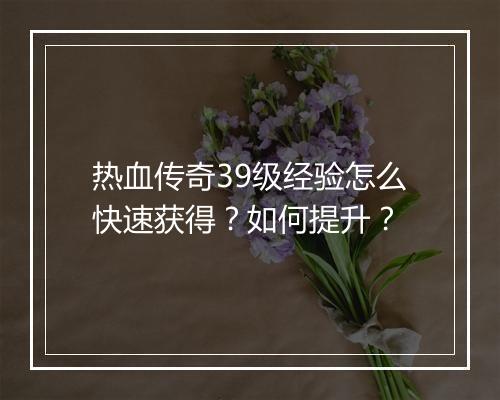 热血传奇39级经验怎么快速获得？如何提升？