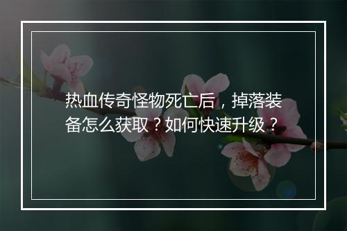 热血传奇怪物死亡后，掉落装备怎么获取？如何快速升级？