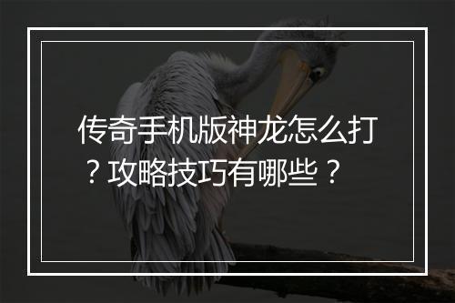 传奇手机版神龙怎么打？攻略技巧有哪些？