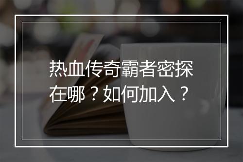 热血传奇霸者密探在哪？如何加入？