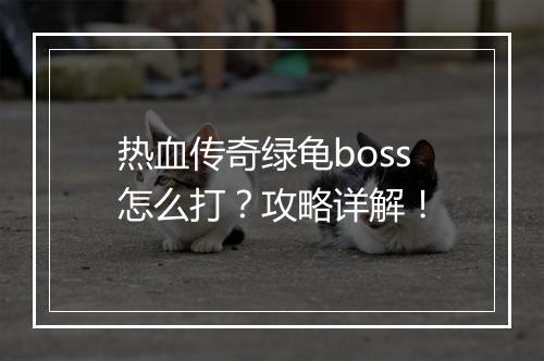热血传奇绿龟boss怎么打?攻略详解!