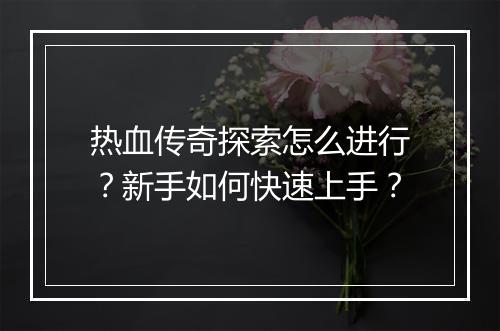 热血传奇探索怎么进行？新手如何快速上手？