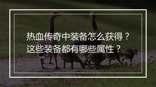 热血传奇中装备怎么获得？这些装备都有哪些属性？