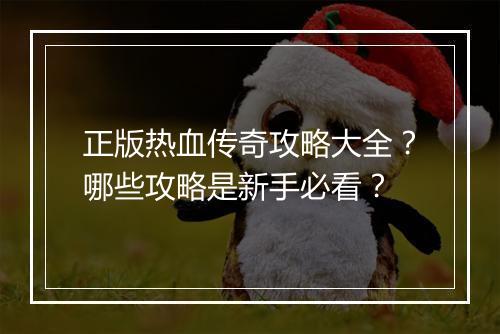 正版热血传奇攻略大全？哪些攻略是新手必看？
