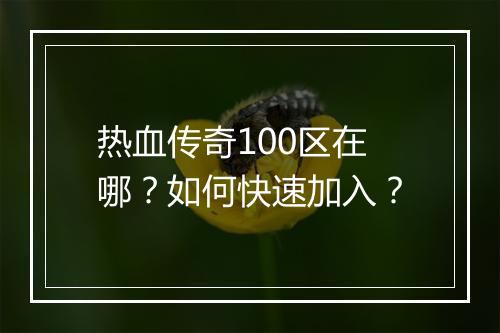 热血传奇100区在哪？如何快速加入？