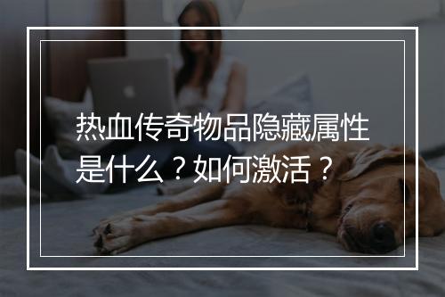 热血传奇物品隐藏属性是什么？如何激活？