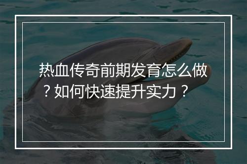 热血传奇前期发育怎么做？如何快速提升实力？