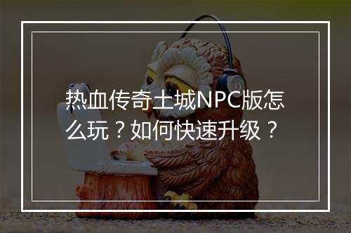 热血传奇土城NPC版怎么玩？如何快速升级？