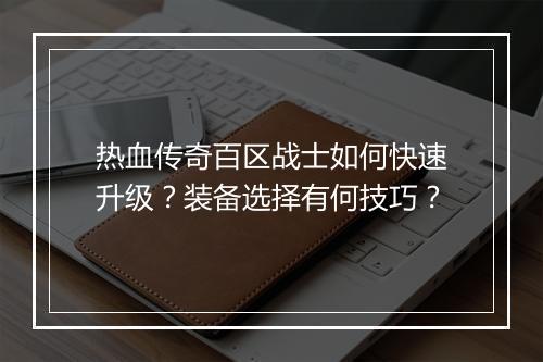 热血传奇百区战士如何快速升级？装备选择有何技巧？