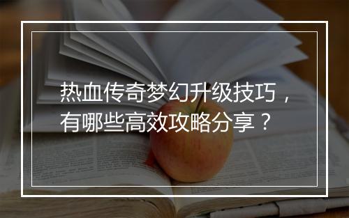 热血传奇梦幻升级技巧，有哪些高效攻略分享？