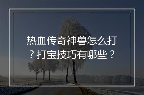 热血传奇神兽怎么打？打宝技巧有哪些？