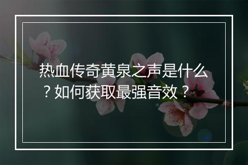 热血传奇黄泉之声是什么？如何获取最强音效？