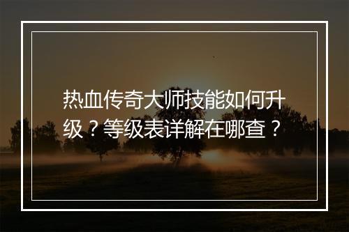 热血传奇大师技能如何升级？等级表详解在哪查？