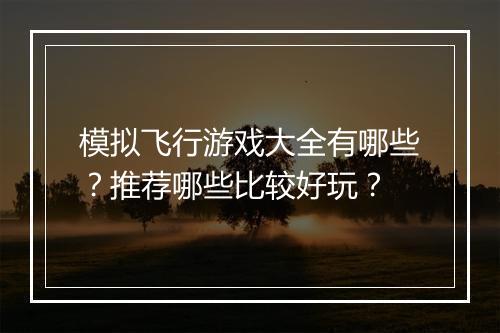 模拟飞行游戏大全有哪些？推荐哪些比较好玩？