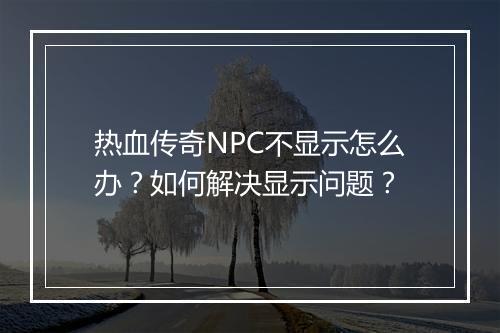 热血传奇NPC不显示怎么办？如何解决显示问题？