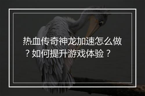 热血传奇神龙加速怎么做？如何提升游戏体验？