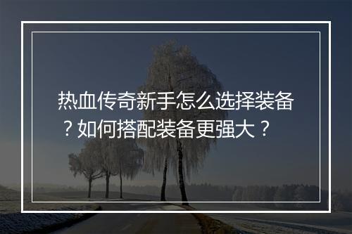热血传奇新手怎么选择装备？如何搭配装备更强大？