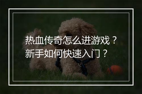 热血传奇怎么进游戏？新手如何快速入门？